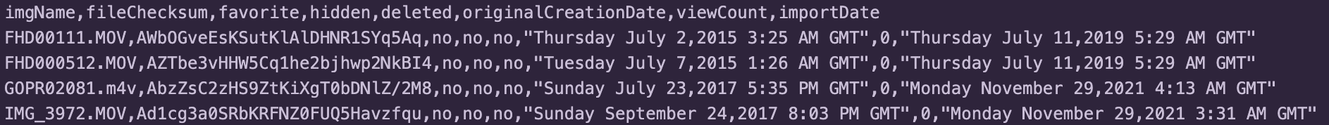 Photo details CSV data comparison